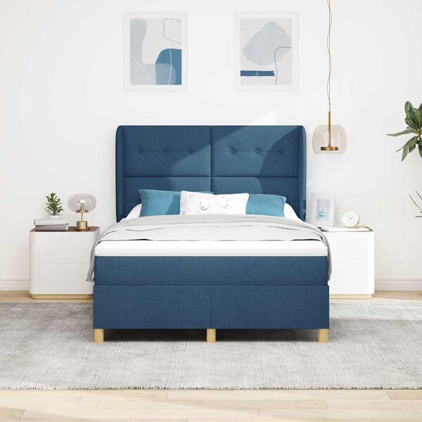 vidaXL Lit &agrave; ressorts avec matelas gris fonc&eacute; 90x190 cm Bleu tissu