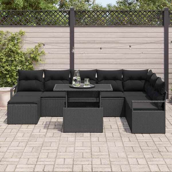 vidaXL Ensemble de canap&eacute; de jardin 9 pcs Noir Poly rotin