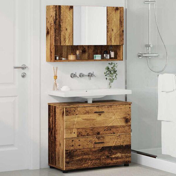 vidaXL Ensemble de mobilier de salle de bain 2 pcs Bois Ancien