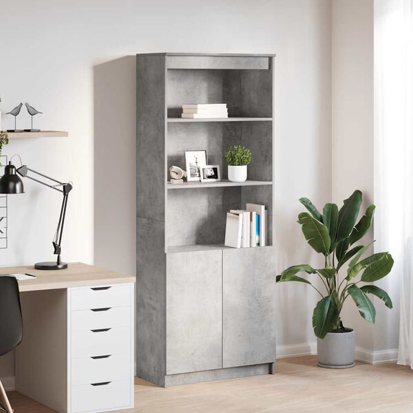 vidaXL Buffet haut gris b&eacute;ton 70x35x180 cm bois d'ing&eacute;nierie