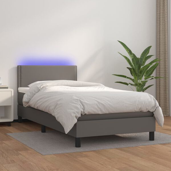 vidaXL Sommier &agrave; lattes de lit avec matelas et LED Gris 90x200 cm