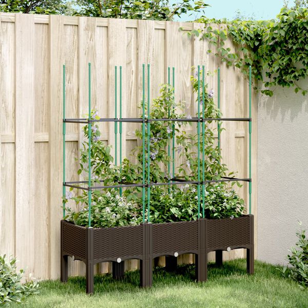 vidaXL Jardini&egrave;re avec treillis marron 120x40x142,5 cm PP