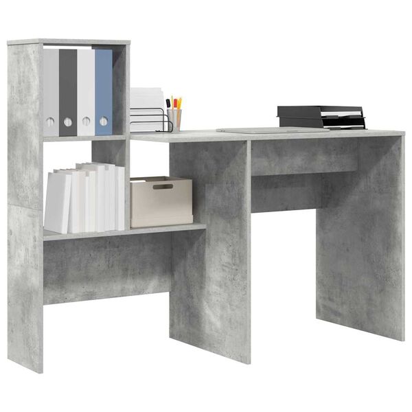 vidaXL Bureau Gris béton 131,5 x 50 x 106,5 cm Bois d'ingénierie