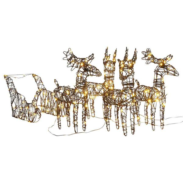 vidaXL D&eacute;coration de No&euml;l rennes et tra&icirc;neaux 320LED blanc chaud rotin