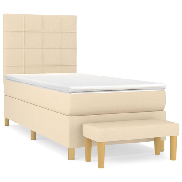 vidaXL Sommier &agrave; lattes de lit avec matelas Cr&egrave;me 80x200 cm Tissu