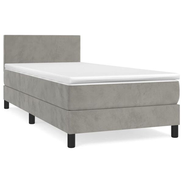 vidaXL Sommier &agrave; lattes de lit et matelas Gris clair 90x200 cm Velours