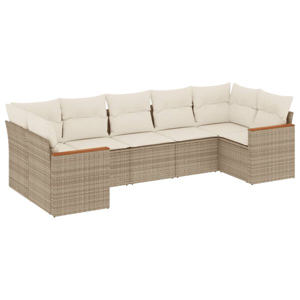 vidaXL Salon de jardin avec coussins 7 pcs beige r&eacute;sine tress&eacute;e