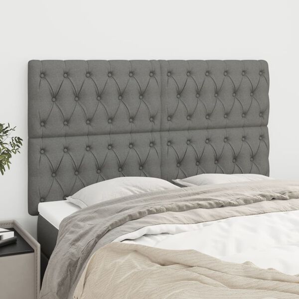 vidaXL T&ecirc;te de lit Gris fonc&eacute; 144 x 5 x 118/128 cm Tissu