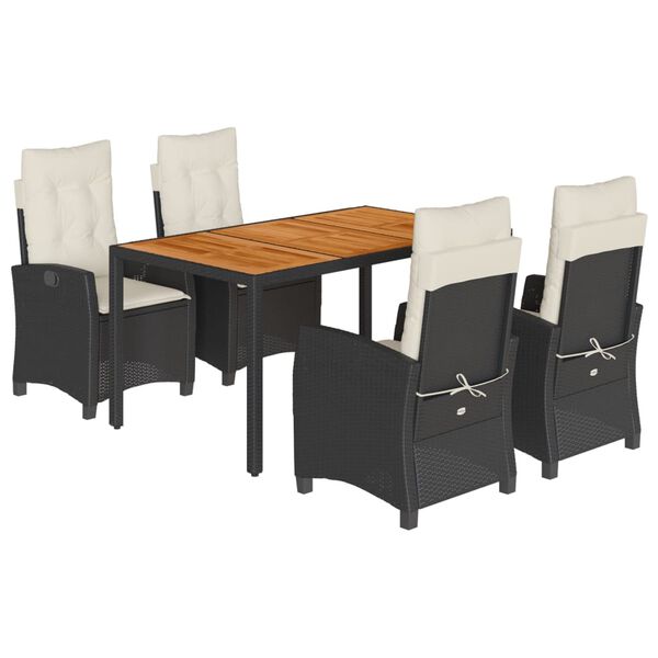 vidaXL Ensemble &agrave; manger de jardin coussins 5pcs Noir R&eacute;sine tress&eacute;e