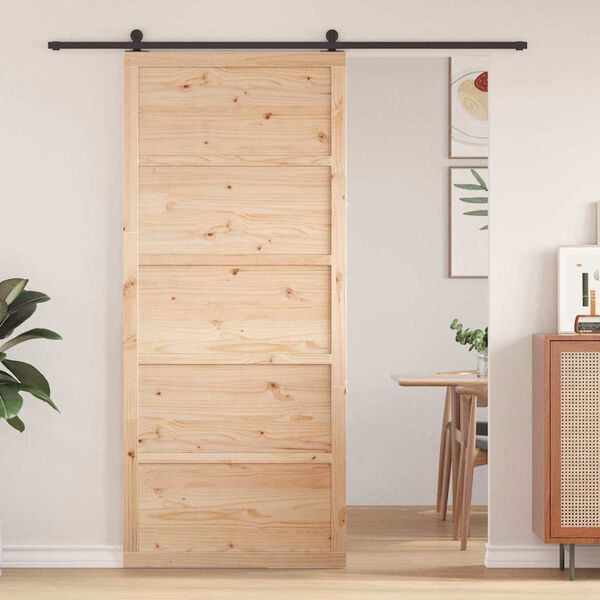 vidaXL Porte de Grange Naturel 80 x 208 cm Bois de pin massif