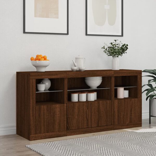 vidaXL Buffet avec lumières LED chêne marron 142,5x37x67 cm