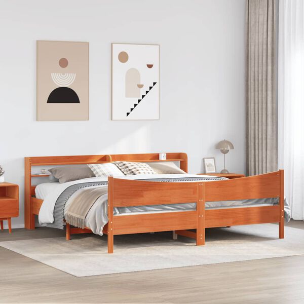vidaXL Cadre de lit et t&ecirc;te de lit cire marron 180x200 cm bois de pin