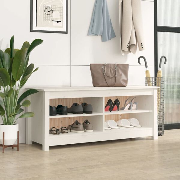 vidaXL Banc &agrave; chaussures Blanc 110x38x45,5 cm Bois de pin massif