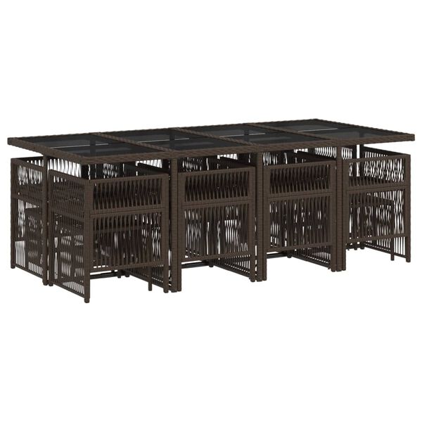 vidaXL Ensemble &agrave; manger de jardin avec coussins 13 pcs marron rotin