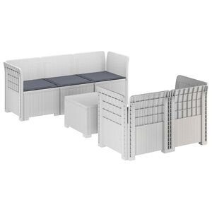 vidaXL Canap&eacute; de Jardin 5 Places avec Coussins Aspect Rotin PP Blanc