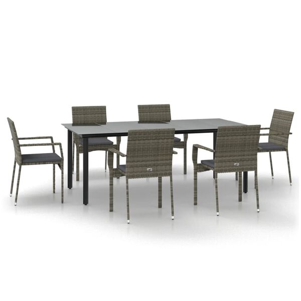 vidaXL Ensemble &agrave; manger jardin et coussins 7 pcs Noir et gris Rotin