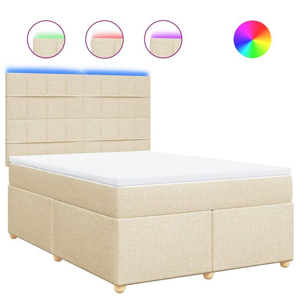 vidaXL Sommier &agrave; lattes de lit avec matelas Cr&egrave;me 140x190 cm Tissu