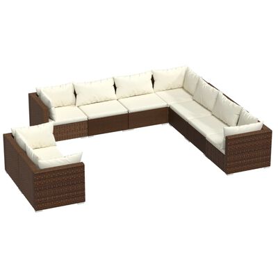 vidaXL Salon de jardin avec coussins 9 pcs marron résine tressée