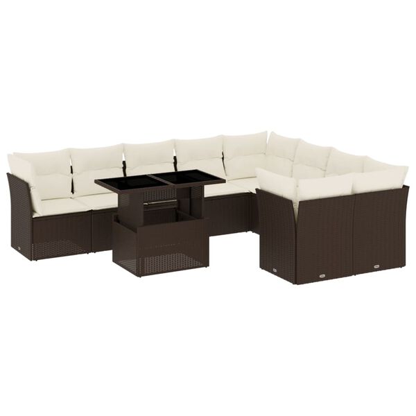 vidaXL Salon de jardin 10 pcs avec coussins marron r&eacute;sine tress&eacute;e