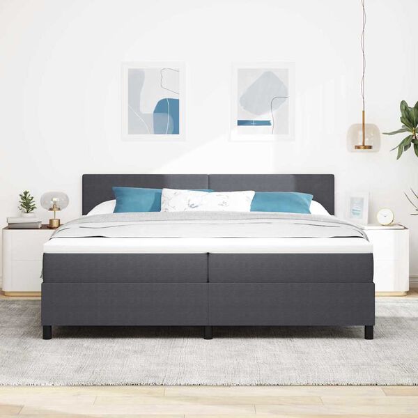 vidaXL Lit &agrave; ressorts Gris fonc&eacute; et blanc 200 x 200 cm