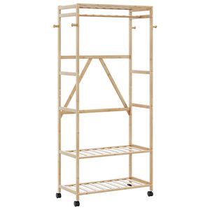 vidaXL Porte-v&ecirc;tements et &eacute;tag&egrave;res et roulettes 90x40x179,5 cm bambou