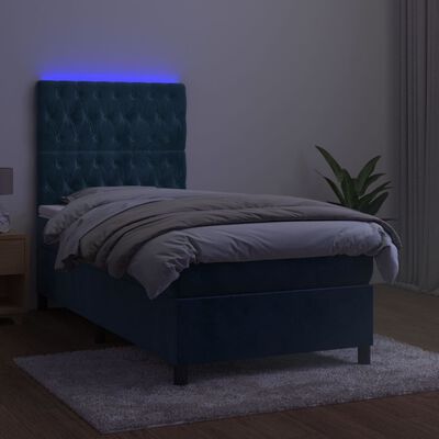 vidaXL Sommier à lattes de lit matelas et LED Bleu foncé 100x200 cm