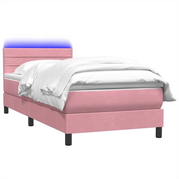 vidaXL Sommier &agrave; lattes de lit avec matelas et LED rose 90x210 cm velours