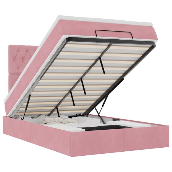 vidaXL Cadre de lit ottoman avec matelas rose 120x190 cm velours