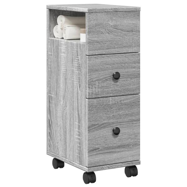 vidaXL Meuble &eacute;troit de salle de bain &agrave; roulettes sonoma gris