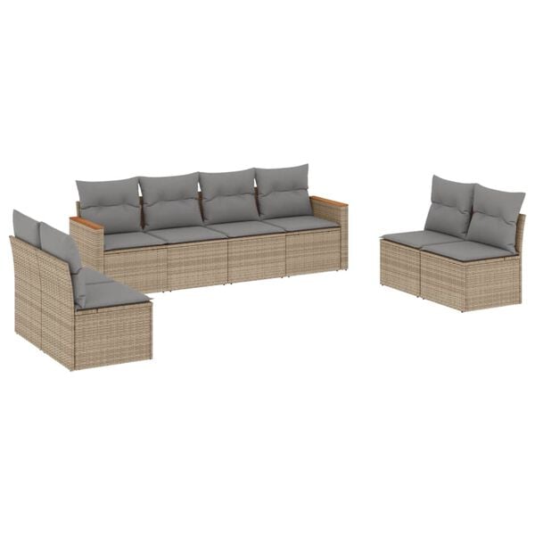 vidaXL Salon de jardin avec coussins 8pcs m&eacute;lange beige r&eacute;sine tress&eacute;e