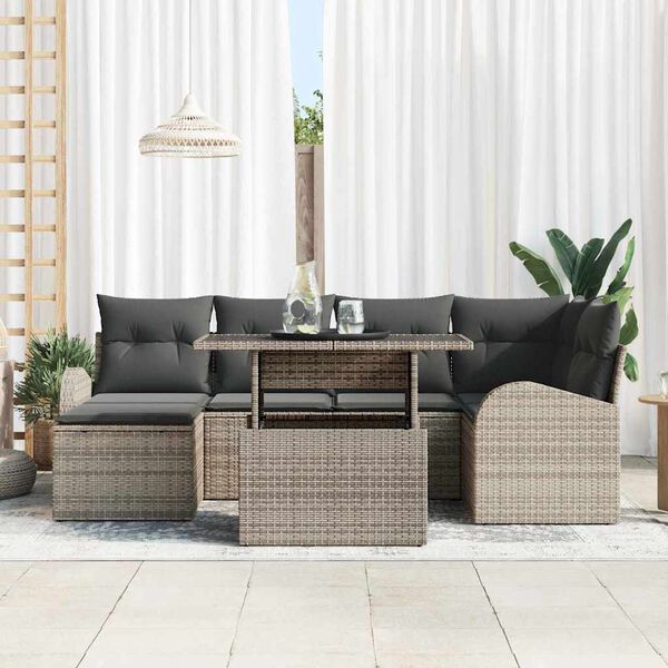vidaXL Ensemble de canap&eacute; de jardin 7 pcs Gris Poly rotin