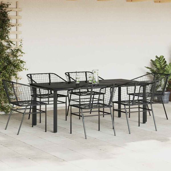 vidaXL Ensemble &agrave; manger de jardin 7pcs noir poly rotin verre