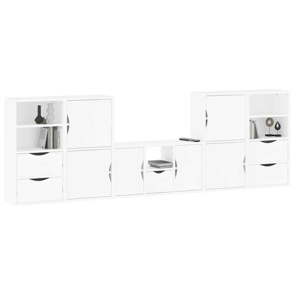 vidaXL Meubles TV 5 pcs avec rangement ODDA blanc bois de pin massif
