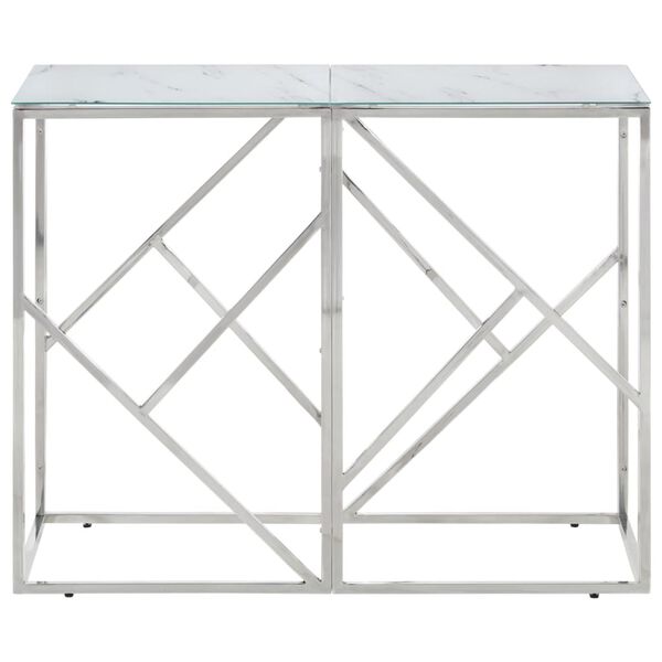vidaXL Table console argent&eacute; acier inoxydable et verre tremp&eacute;