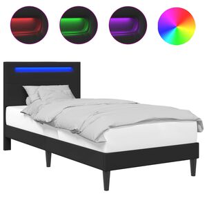 vidaXL Cadre de lit avec bandes LED Noir 90 x 200 cm Simili cuir