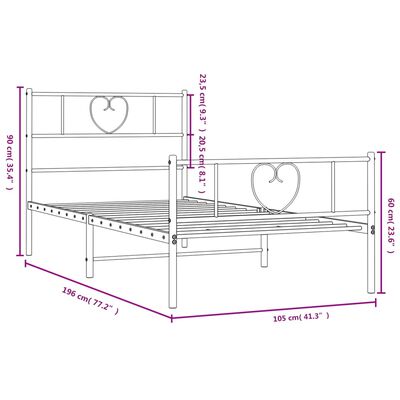 vidaXL Cadre de lit métal sans matelas et pied de lit blanc 100x190 cm