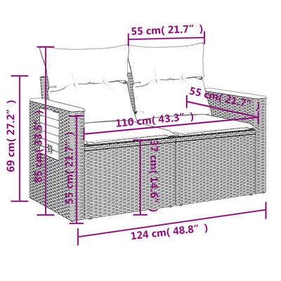 vidaXL Canapé de jardin avec coussins 2 places beige résine tressée