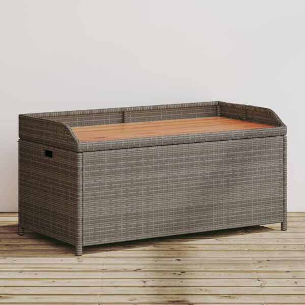 vidaXL Banc de rangement gris r&eacute;sine tress&eacute;e et bois d'acacia