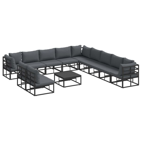vidaXL Ensemble de canapé de jardin avec coussin 12 pcs Noir Aluminium