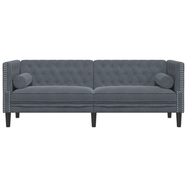 vidaXL Canapé Chesterfield avec traversins 3 places gris foncé velours