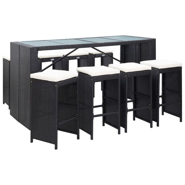 vidaXL Ensemble de bar d'ext&eacute;rieur 9 pcs R&eacute;sine tress&eacute;e Noir