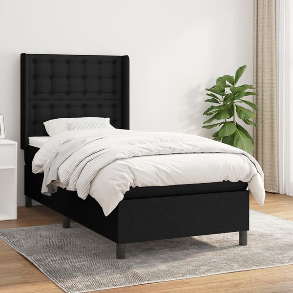 vidaXL Sommier &agrave; lattes de lit avec matelas Noir 100x200 cm Tissu
