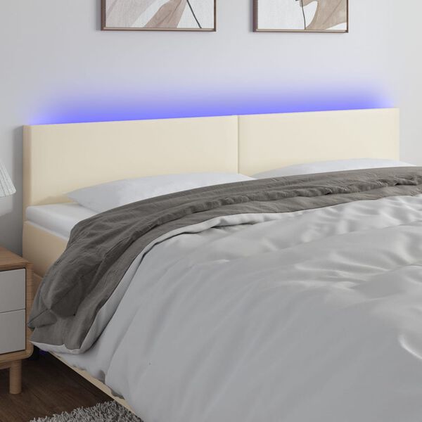 vidaXL T&ecirc;te de lit &agrave; LED Cr&egrave;me 200x5x78/88 cm Similicuir