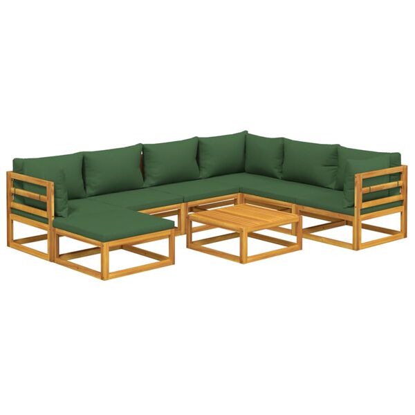 vidaXL Salon de jardin 8 pcs avec coussins vert bois massif