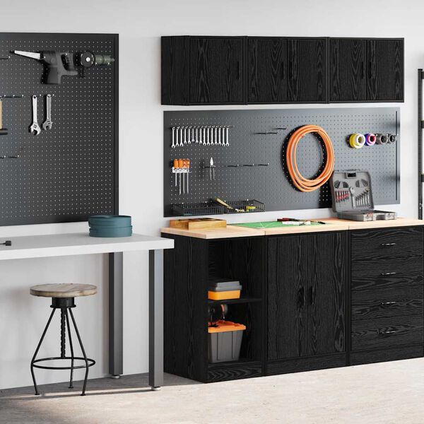 vidaXL Armoires de garage 2 pcs noir bois d'ing&eacute;nierie