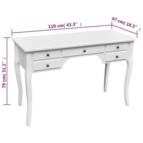 vidaXL Bureau français en bois avec pieds courbés et 5 tiroirs
