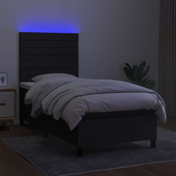 vidaXL Sommier &agrave; lattes de lit avec matelas et LED Noir 80x200cm Tissu