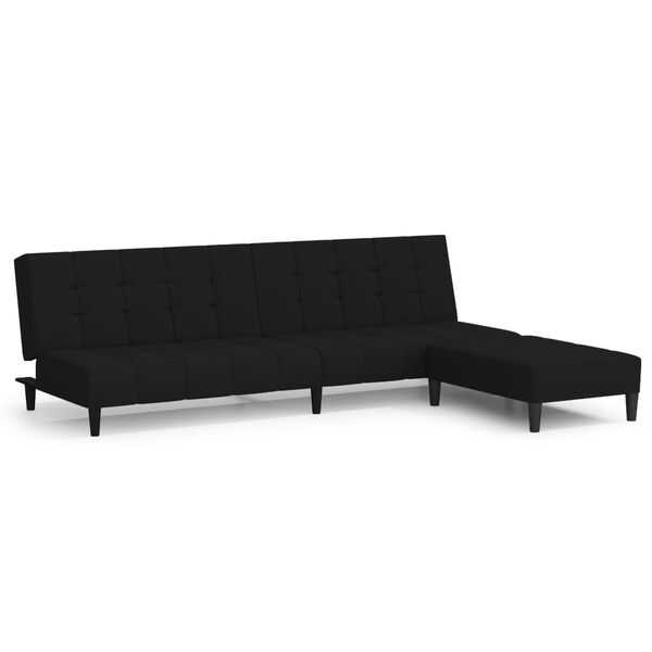 vidaXL Canap&eacute;-lit &agrave; 2 places avec repose-pied Noir Velours