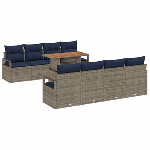 vidaXL Ensemble de canap&eacute; de jardin avec coussin 9 pcs Gris et marine