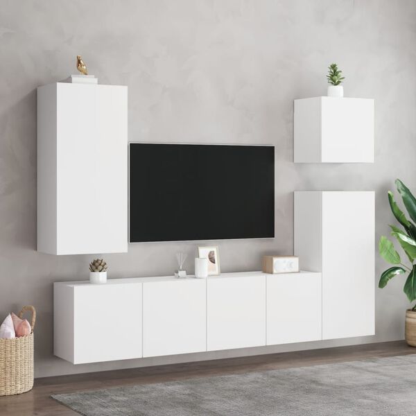 vidaXL Meuble TV mural blanc 40,5x30x90 cm bois d'ing&eacute;nierie